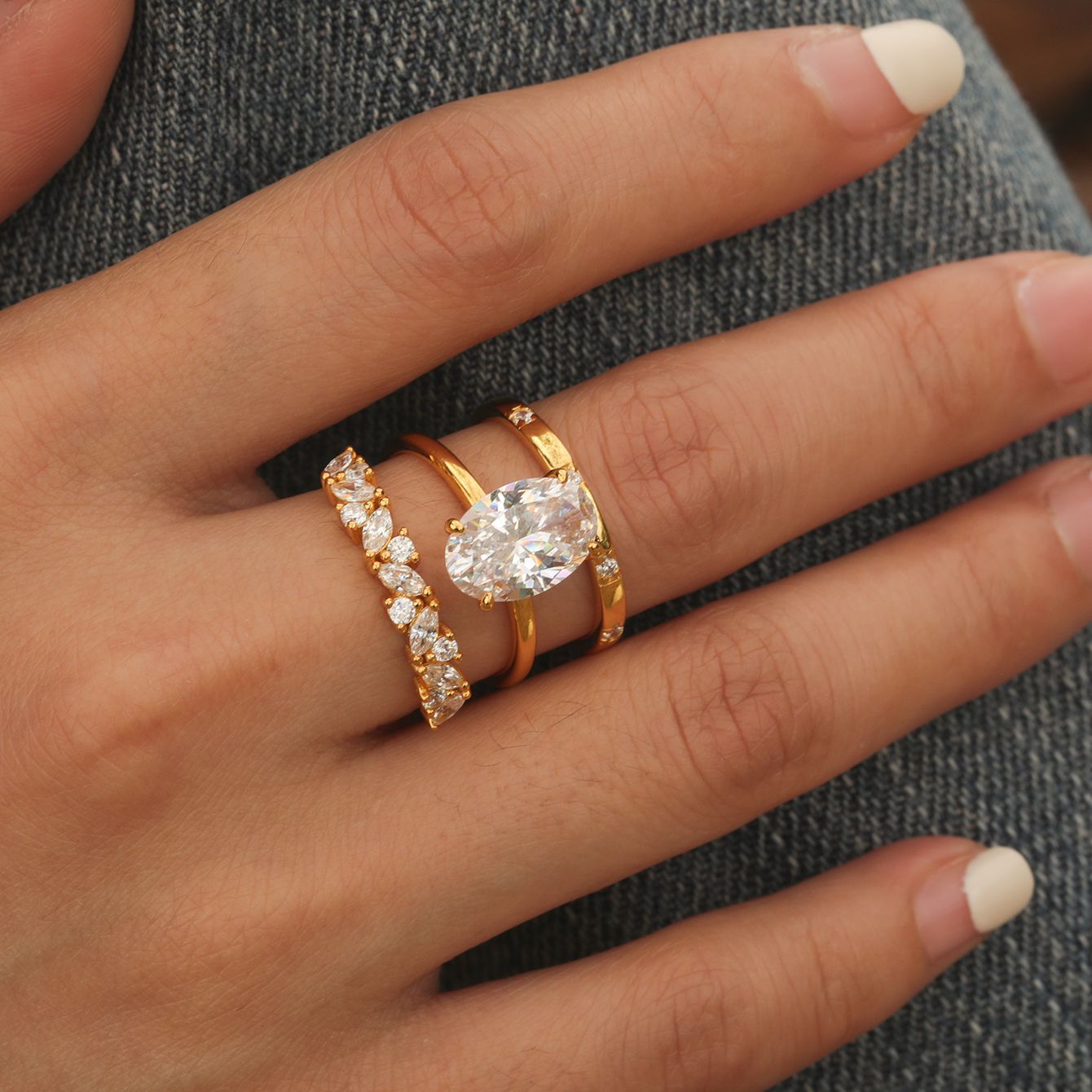 S925 Silver Moissanite Three-Piece Ring Set for Women, Vintage, Durable, Versatile, Non-Fading, Hot-Selling, Direct from Factory Wholesale