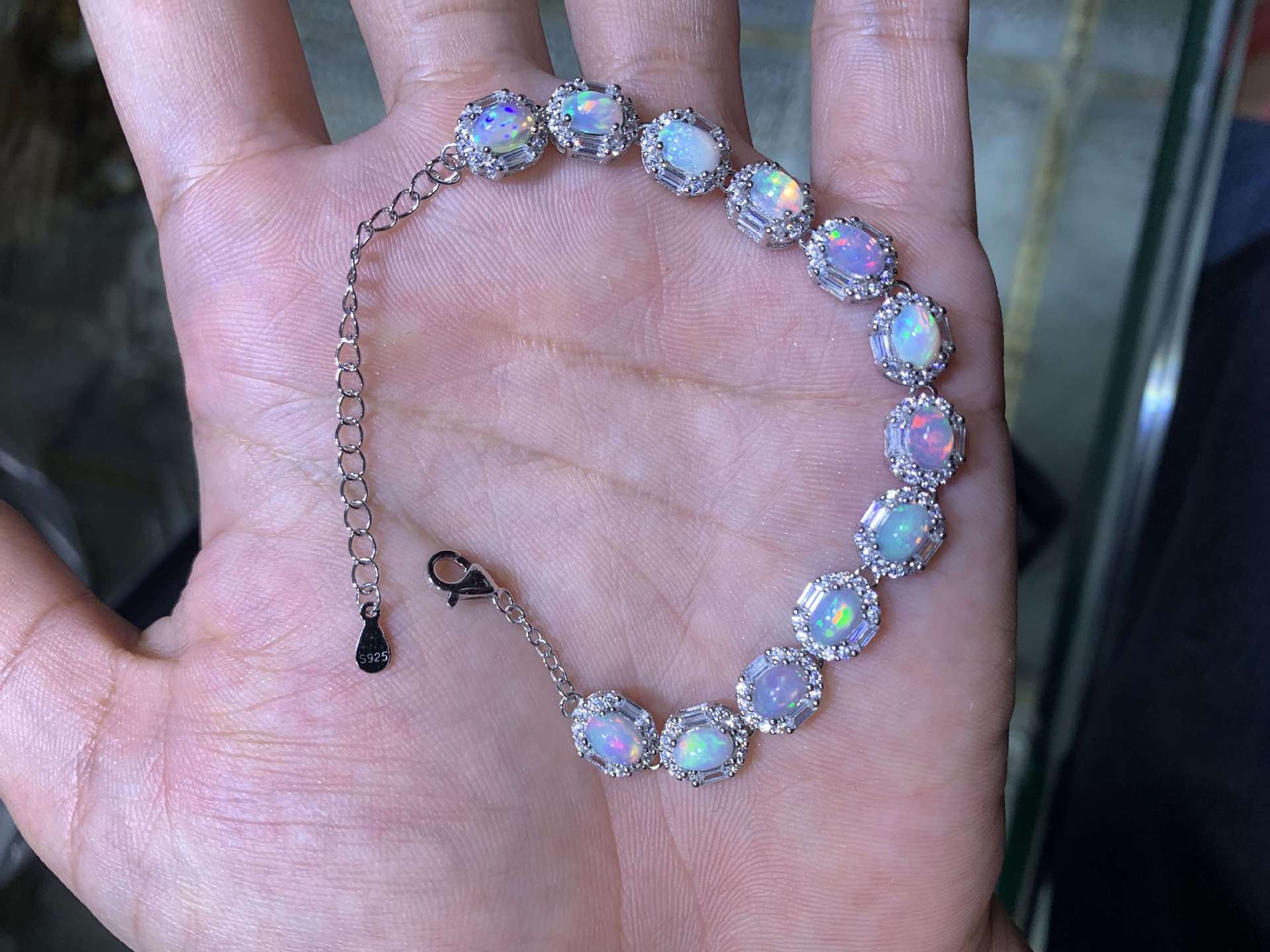 S925 Sterling Silver Inlaid Size 4*6mm Natural Opal Bracelet