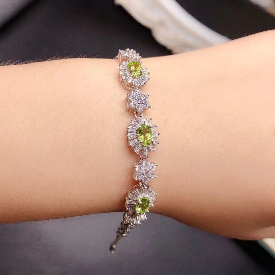 Natural Pink Crystal Bracelet Sakura Pink 925 Sterling Silver Fine Quality Crystal Hand Jewelry