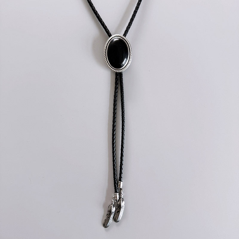 Obsidian Original S999 Sterling Silver Inlaid Natural Obsidian Bolo Tie