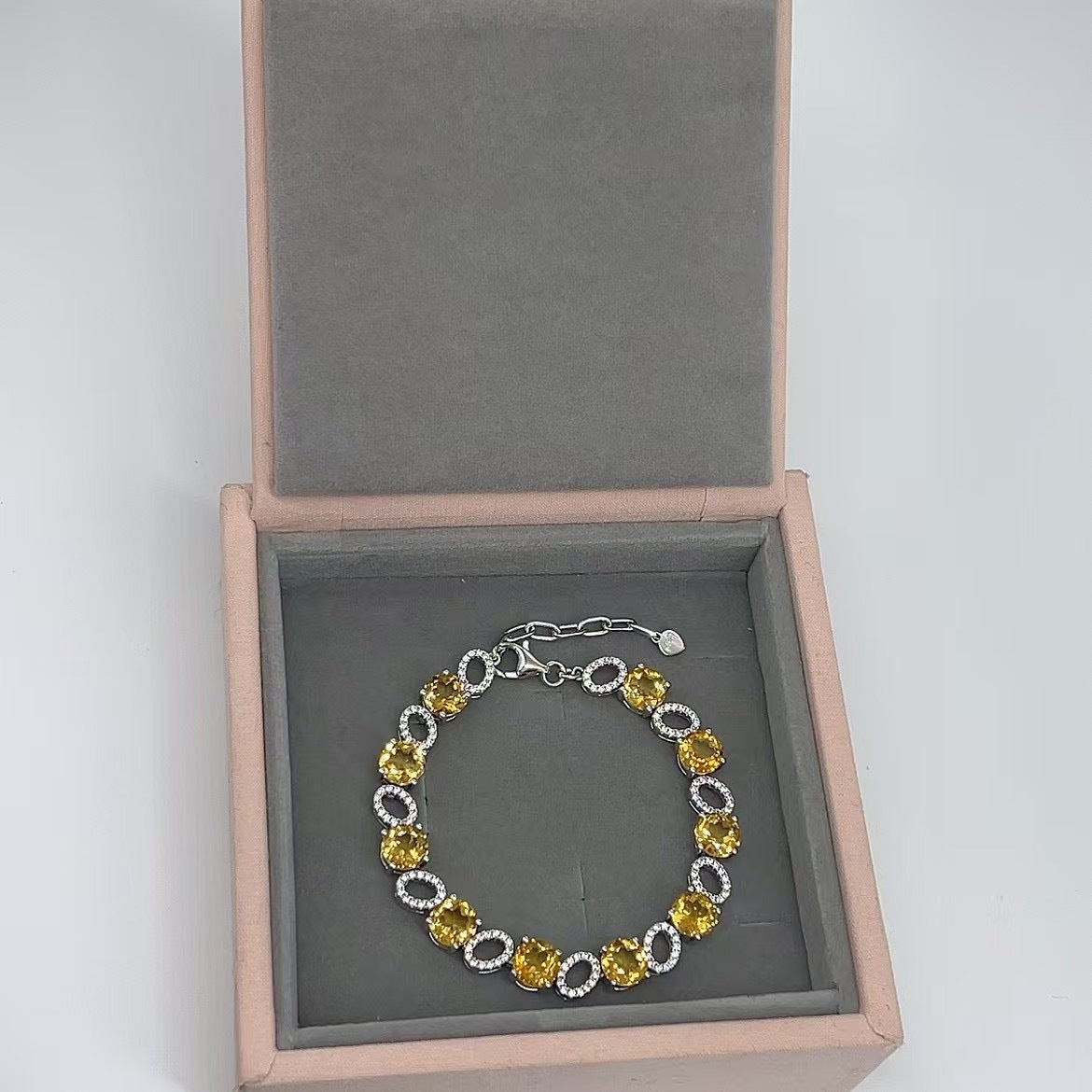 Yellow Crystal Bracelet S925 Silver Inlaid with Colorful Gemstones Exquisite Bracelet