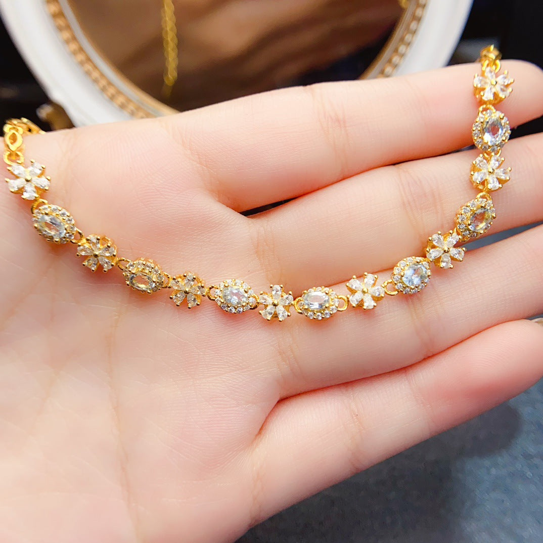 Natural Aquamarine S925 Ring 3*4mm Jewelry Bracelet