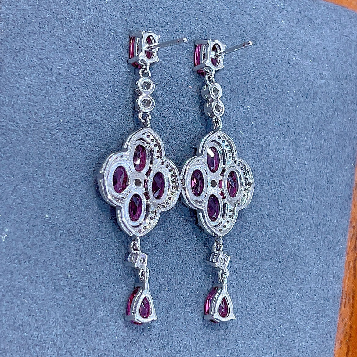 S925 Silver Platinum Plated Inlaid Magnesia Garnet Main Stone 4*6mm Earrings