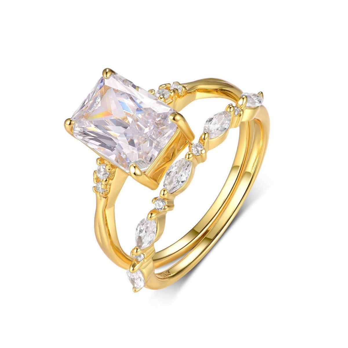 S925 Silver Set Ring Square Moissanite Ring Set Combination Ring Independent Hot Sale Source Factory Wholesale