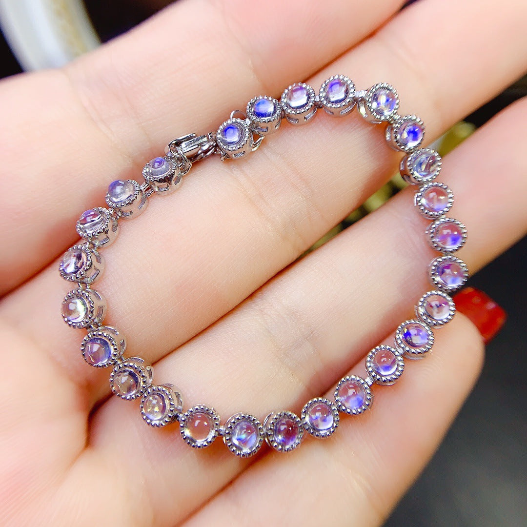 Natural Moonstone Bracelet S925 Silver Inlaid Main Stone 3*3