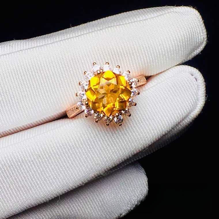 S925 Silver Fine Gift Natural Brazilian Citrine Ring