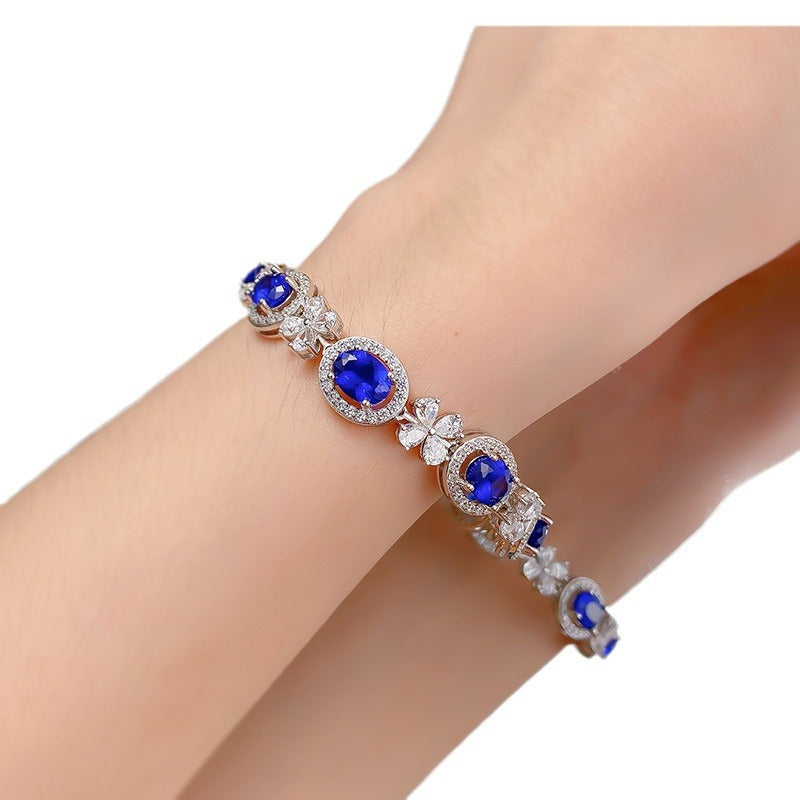 S925 silver simulation sapphire 6*8mm oval royal blue party bracelet