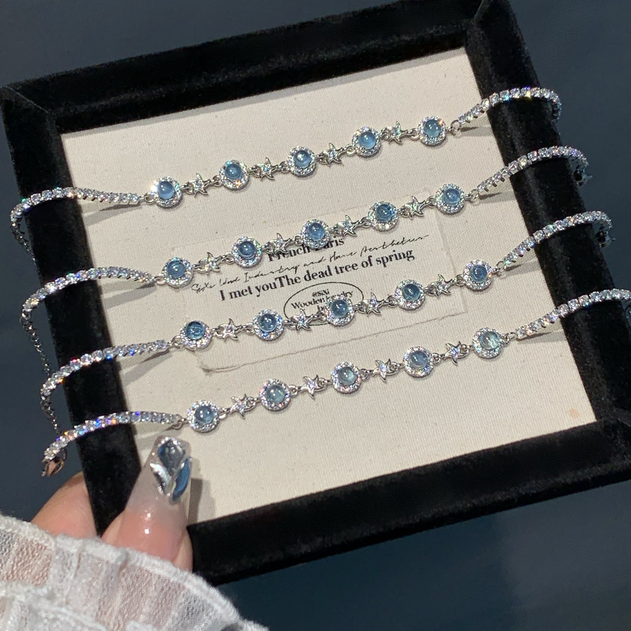 925 Sterling Silver Hand Jewelry Natural Aquamarine Bracelet