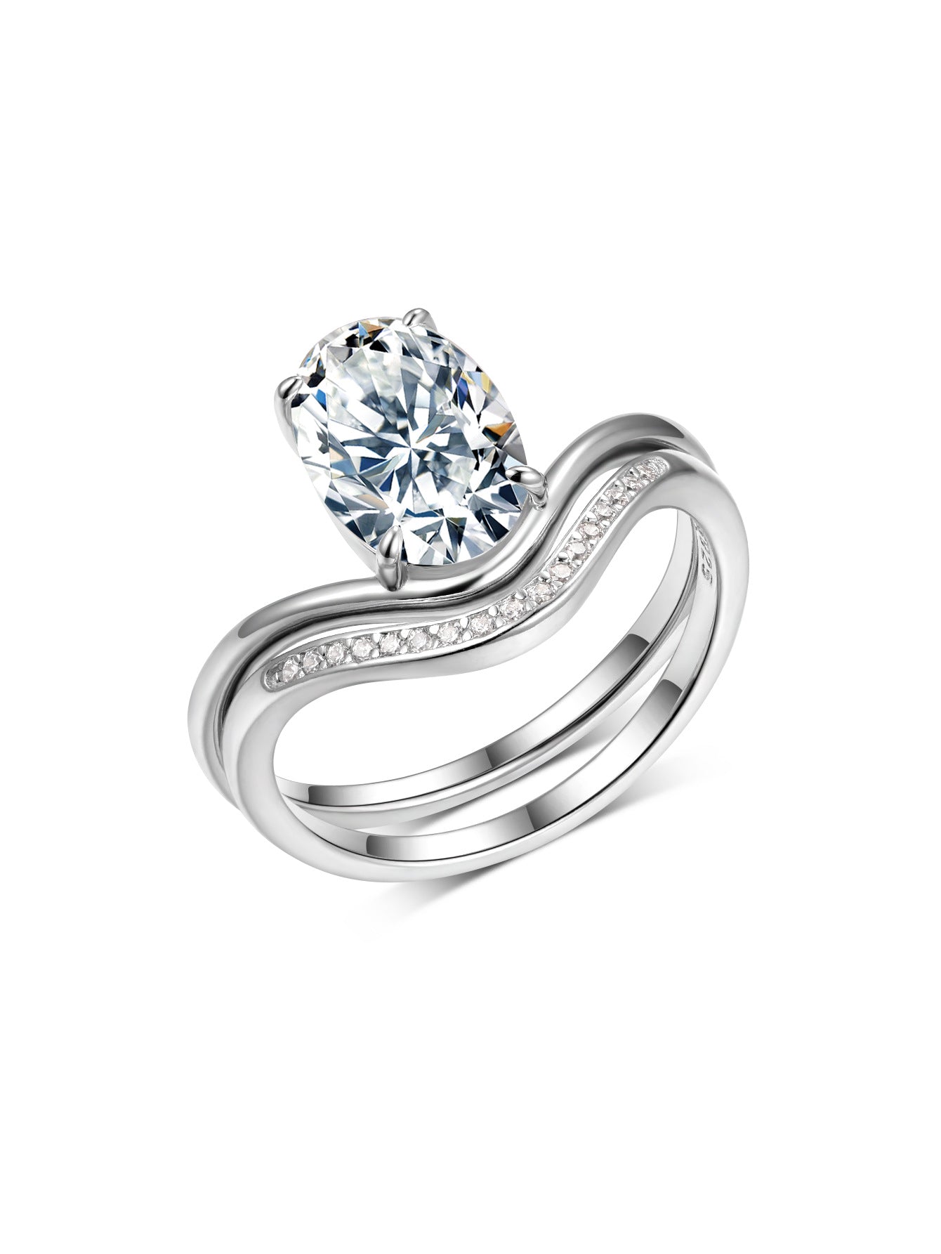 S925 Silver Set Egg-Shaped Moissanite Ring Combination Independent Hot Sale Fashion Classic Style Iridescent Sparkle