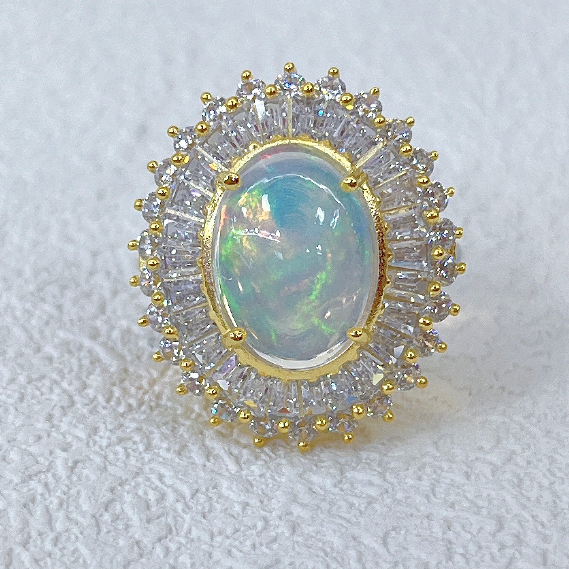 S925 Silver Plated Main Stone 10*14mm Two-tone Inlaid Opal Ring Autumn New Model