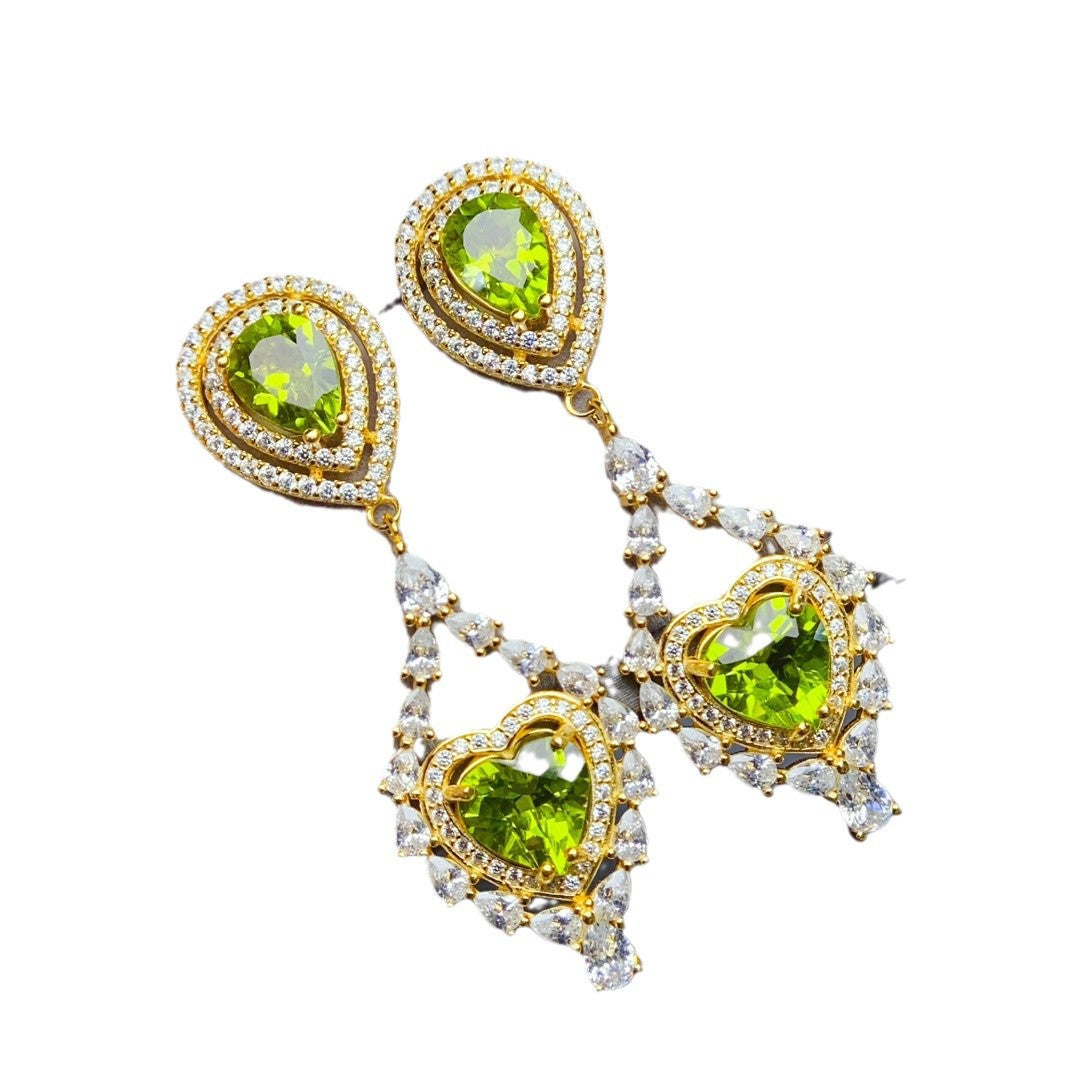 S925 Silver Inlaid Main Stone 6*8mm Natural Peridot Earrings