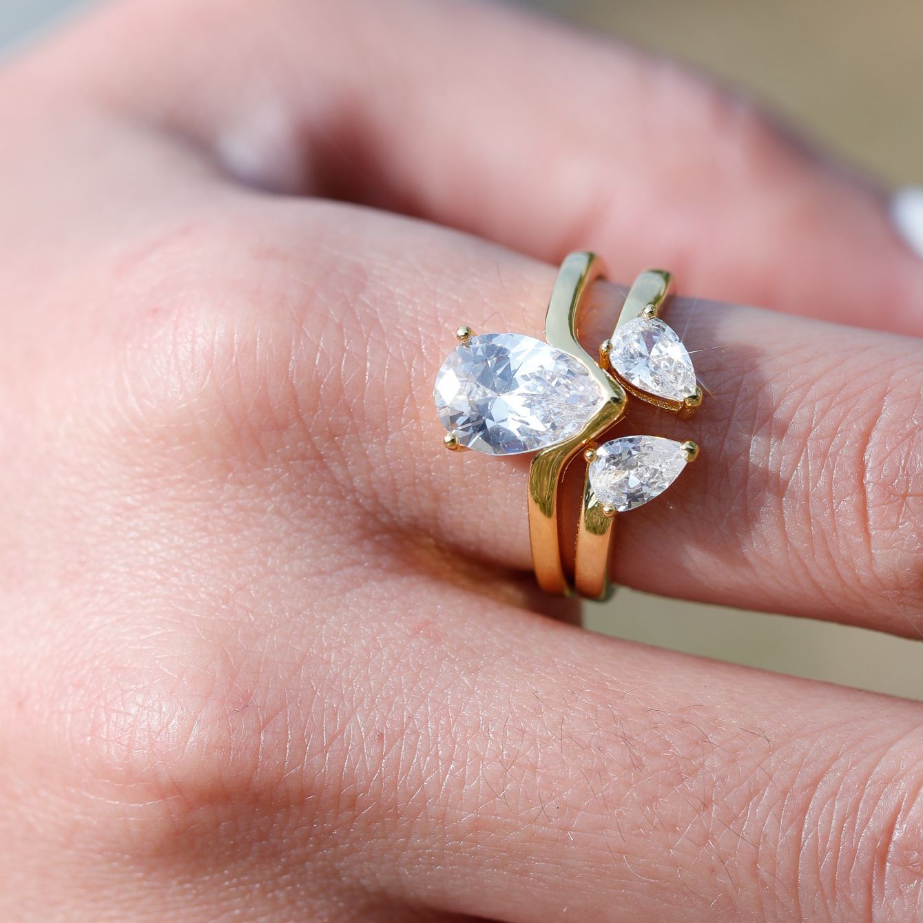 S925 Silver Set Ring Water Drop Shape Moissanite Main and Side Ring Set Independent Hot Sale Source Factory Wholesale