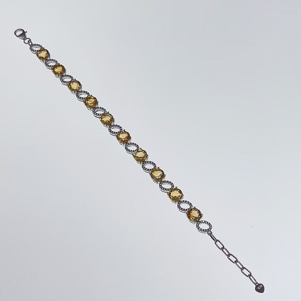 Yellow Crystal Bracelet S925 Silver Inlaid with Colorful Gemstones Exquisite Bracelet