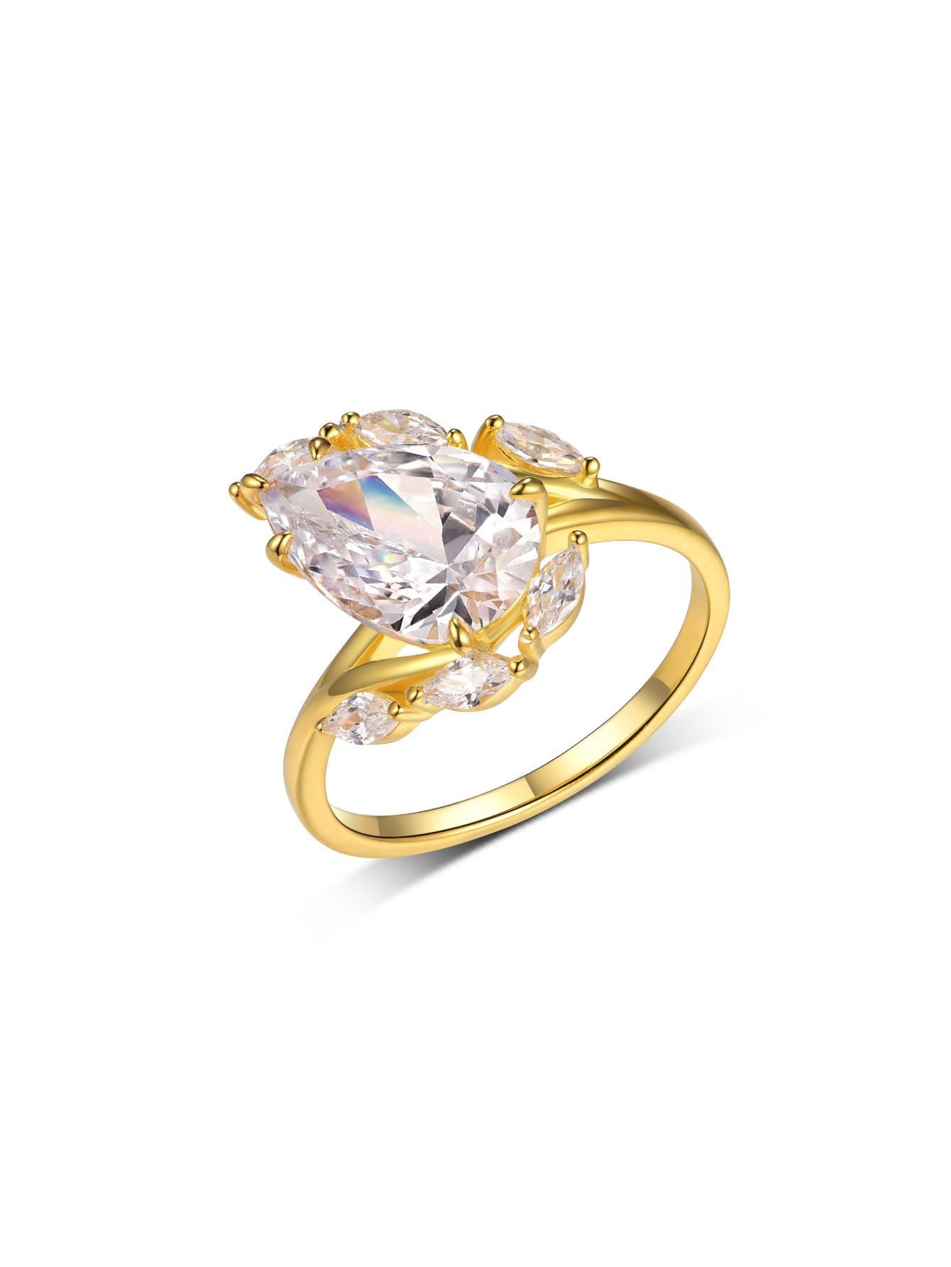 Bague en argent S925 avec moissanite, pierre principale en forme de goutte d'eau et de couronne de fleurs, style couronne de fleurs, or scintillant, modèle femme très populaire 