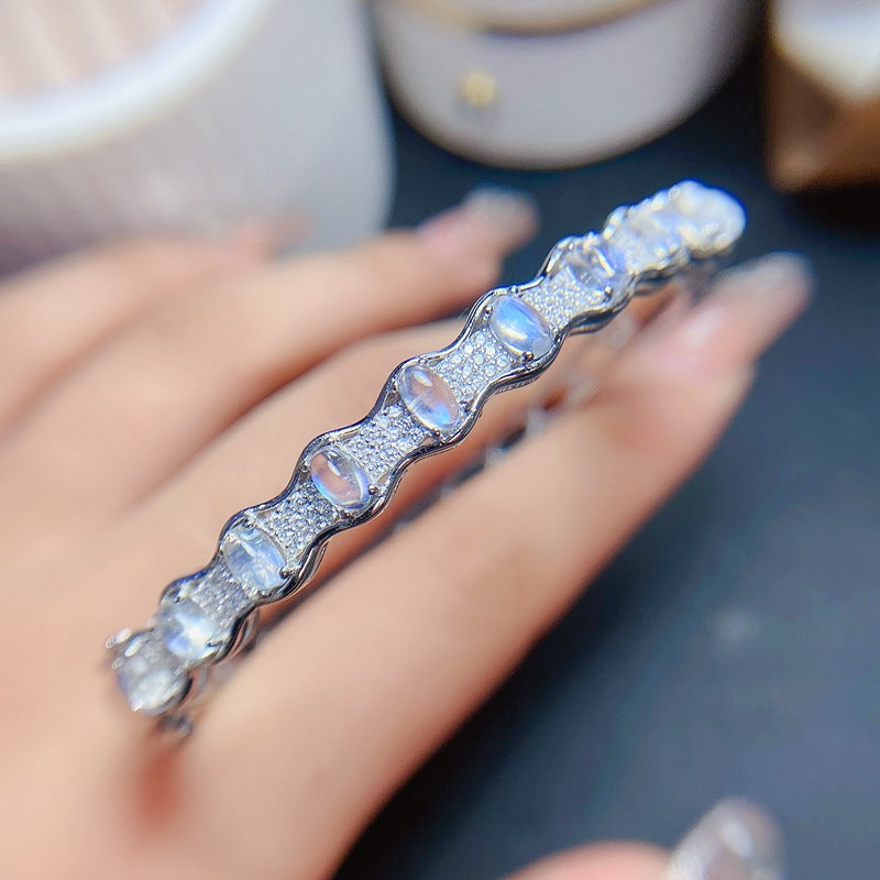 Natural Moonstone Bracelet 925 Silver Inlaid with Certificate Exquisite Packaging Gift Bracelet
