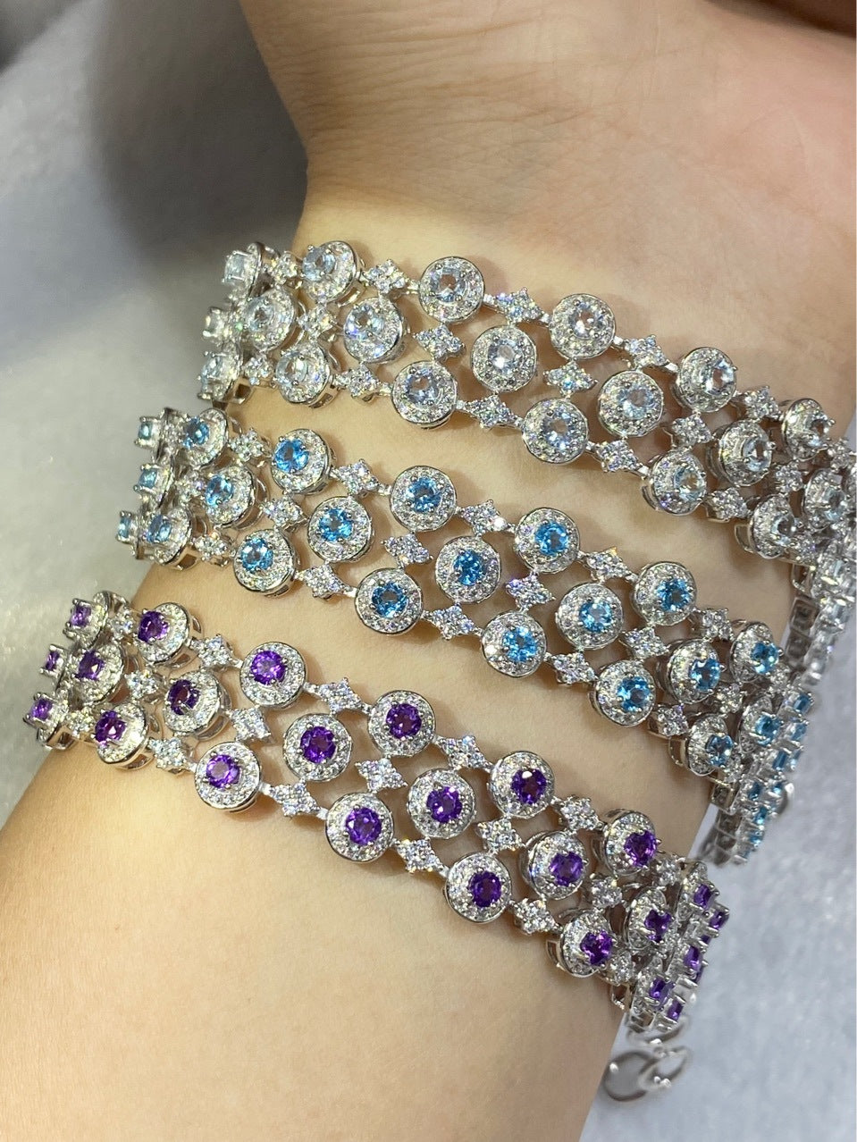 New S925 Silver Inlaid Aquamarine Amethyst Topaz Natural Tanzanite Bracelet