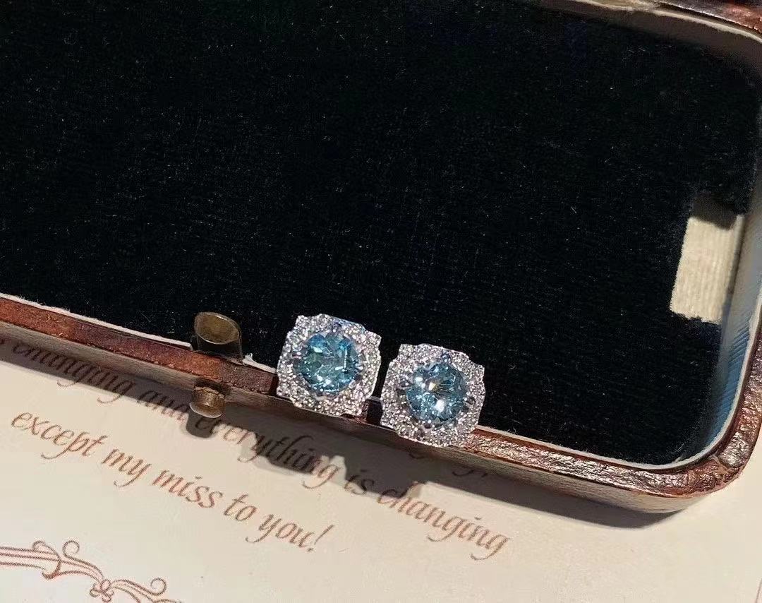 925 Silver Inlaid Natural Aquamarine Ring Necklace Two-Piece Set