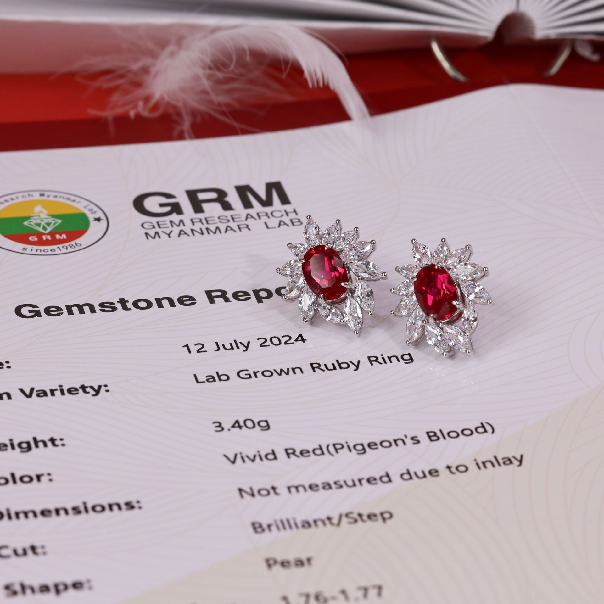 6 Carat Cultivated Ruby Stud Earrings New Women's Luxury S925 Silver Elegant Earrings