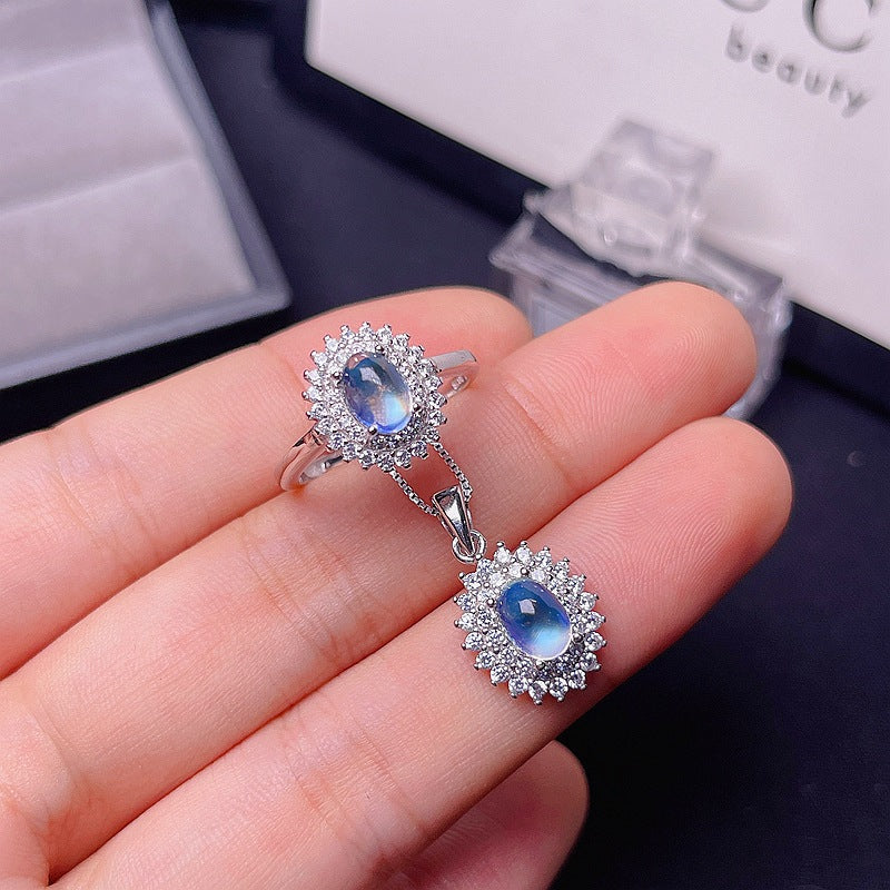 Moonstone Set Luxury Set City 925 Silver Natural Moonstone