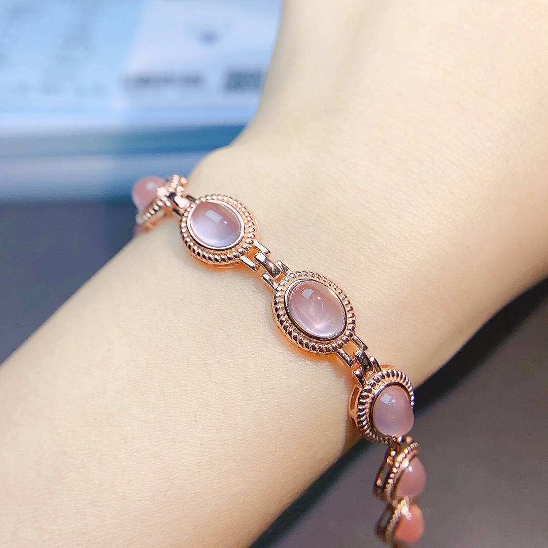 S925 Silver Inlaid Main Stone 7*9 Natural Pink Crystal Bracelet