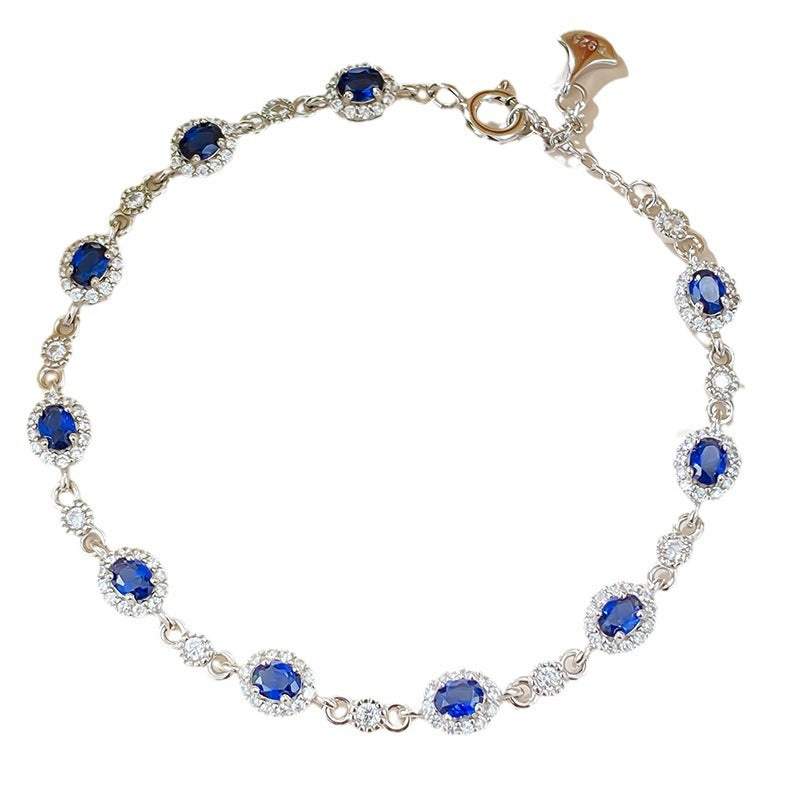 S925 silver simulation sapphire 3*4 oval drill bracelet