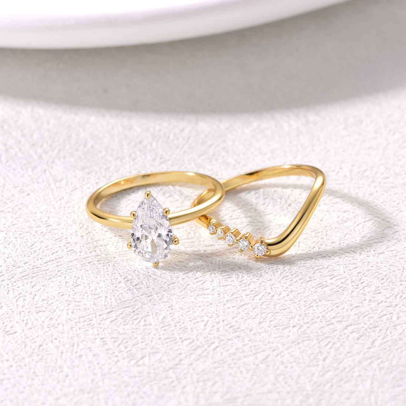 S925 Silver Set Water Drop Moissanite Ring Combination Amazon Hot Selling Women's Ring Bestselling Set Ring