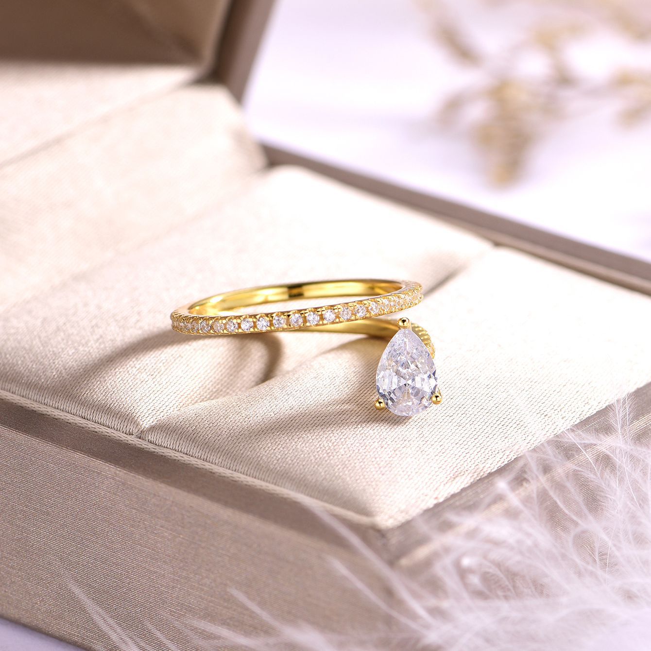 S925 Silver Water Drop Shape Moissanite Extended Design Ring Unique Creative Hot-Selling Ring