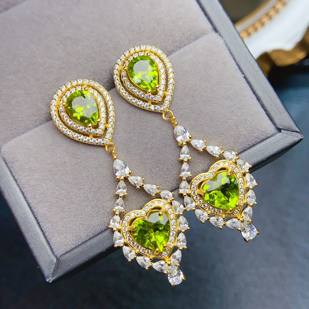 S925 Silver Inlaid Main Stone 6*8mm Natural Peridot Earrings