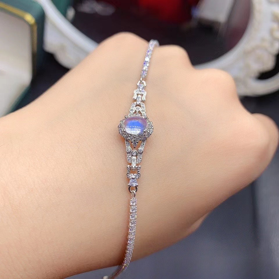 Natural Moonstone Bracelet 925 Sterling Silver Bracelet Female Jewelry High-grade Handmade Jewelry