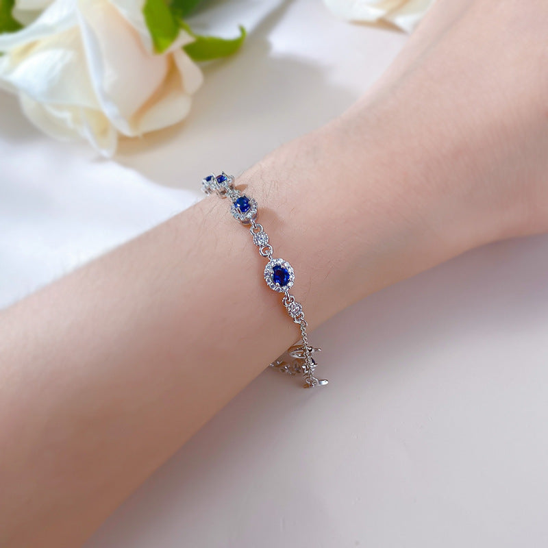 S925 silver simulation sapphire 3*4 oval drill bracelet