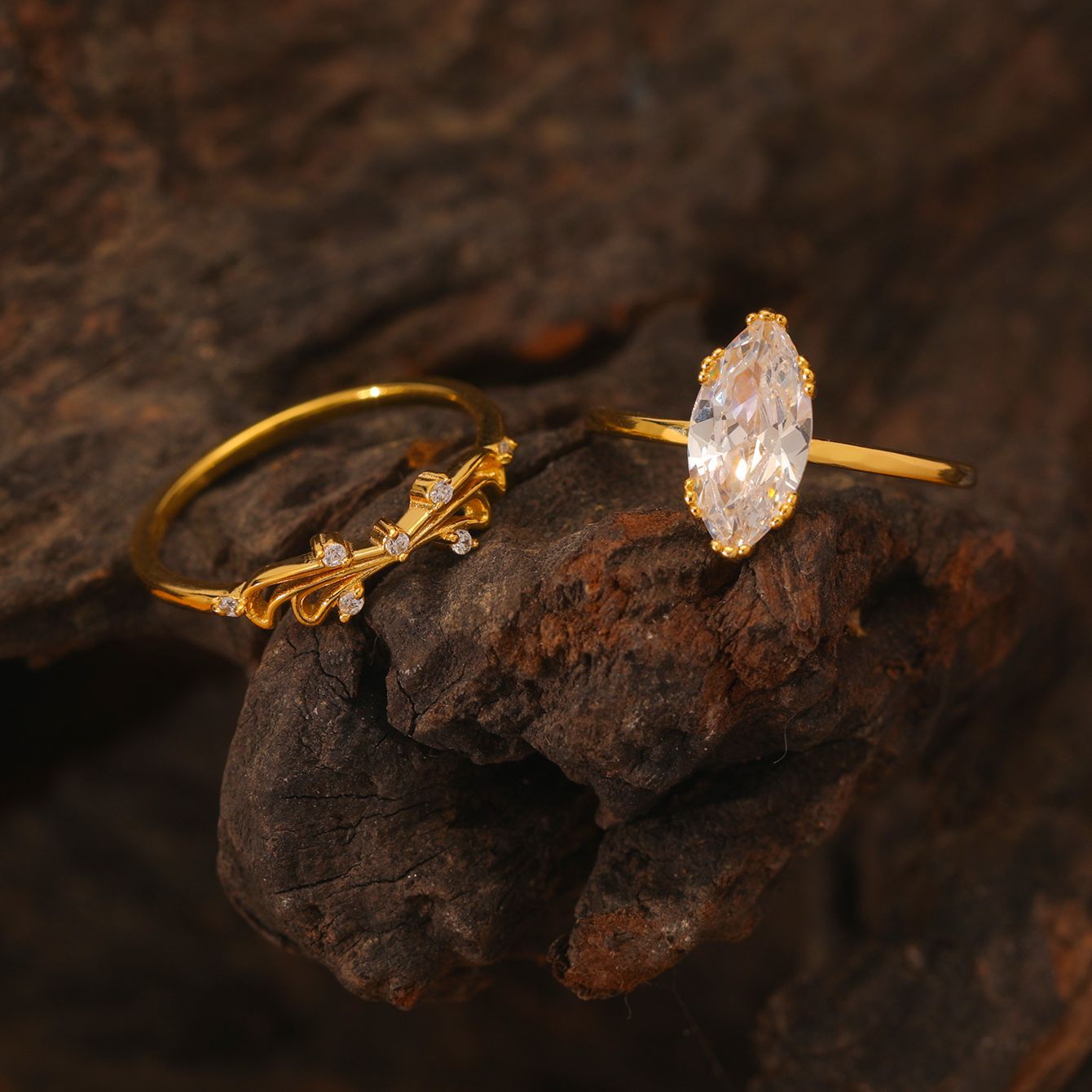 S925 Silver Combination Two-Piece Set Marquise Moissanite Ring Stacking Ring Combination Ring Amazon Bestseller