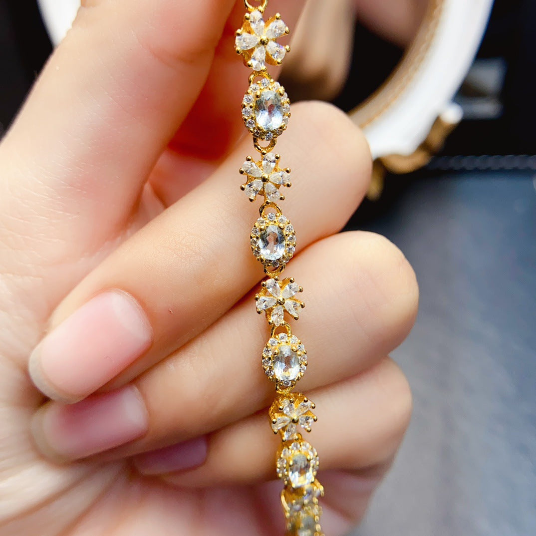 Bague/bracelet en aigue-marine naturelle S925 3*4mm 