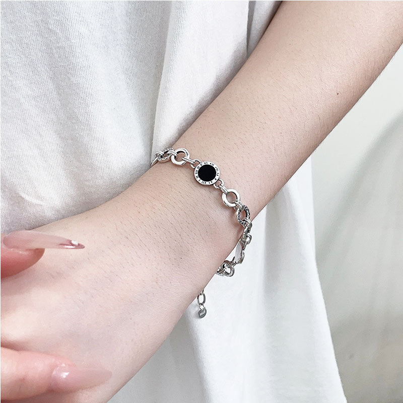 S925 Sterling Silver Black Enamel Bracelet for Women New Roman Numeral Splicing High-end Original Design Bracelet