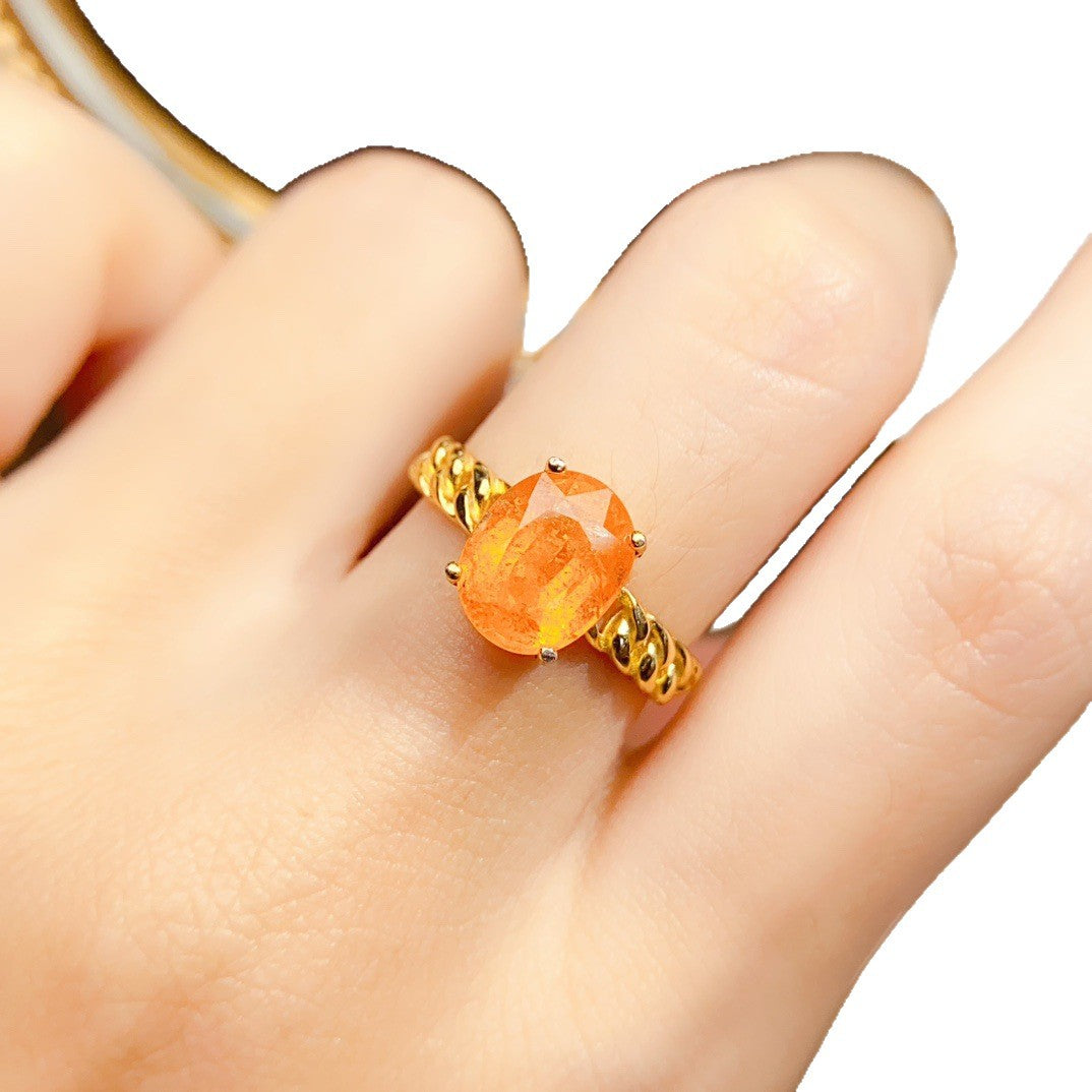 S925 Silver Inlaid Main Stone 7*9mm Natural Garnet Ring