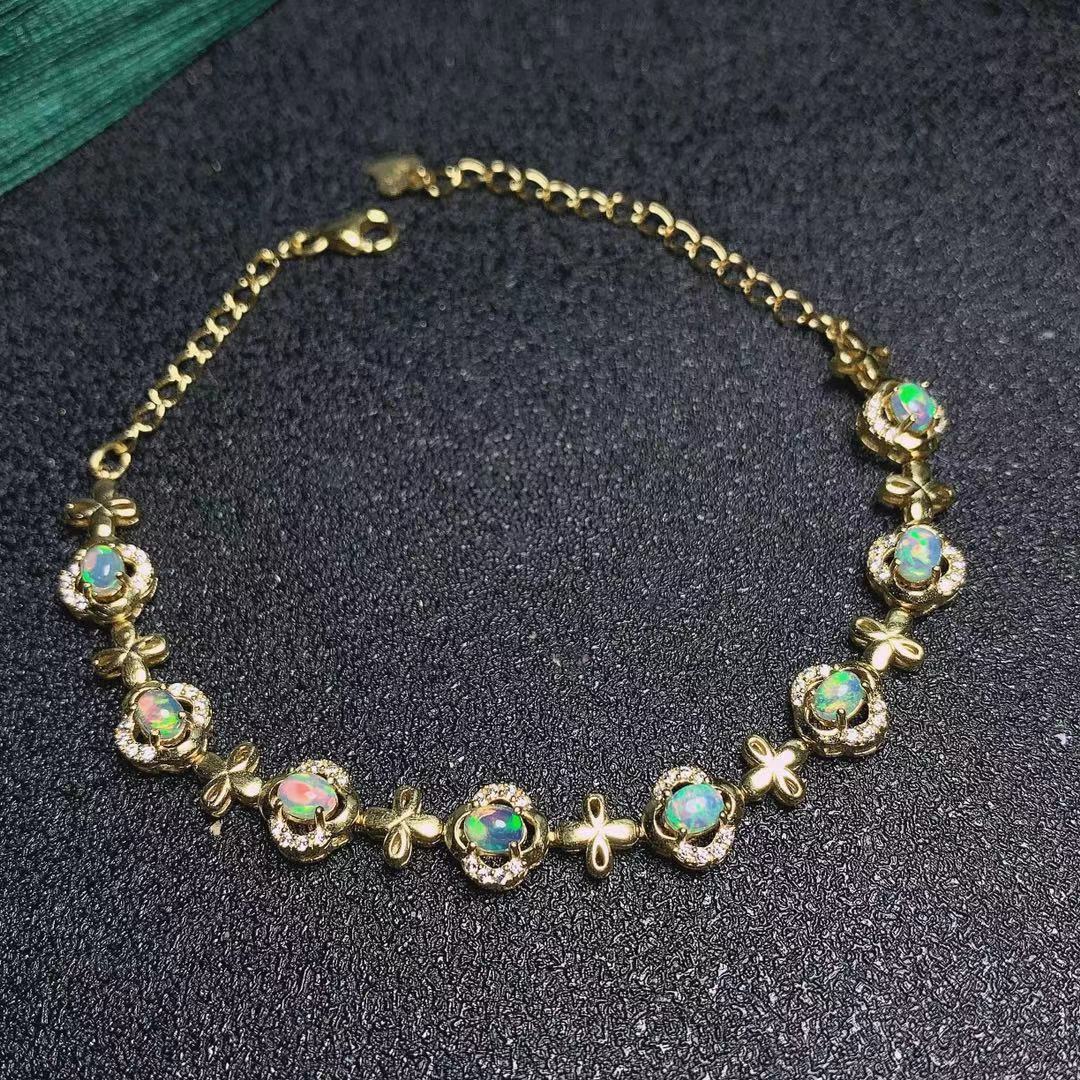 Natural Opal Bracelet Fire Color S925 Silver Electroplated 18k Gold Color Color Treasure Bracelet