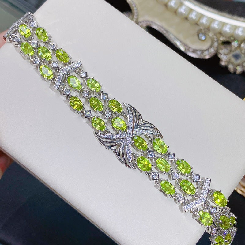 Luxury Light Luxury Style 925 Silver Jewelry Natural Peridot Bracelet
