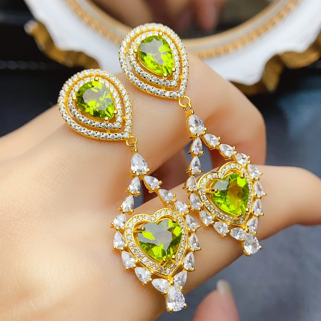 S925 Silver Inlaid Main Stone 6*8mm Natural Peridot Earrings