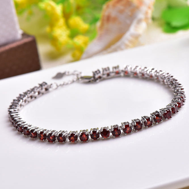 S925 Silver Inlaid Jewelry Natural Garnet Tennis Bracelet