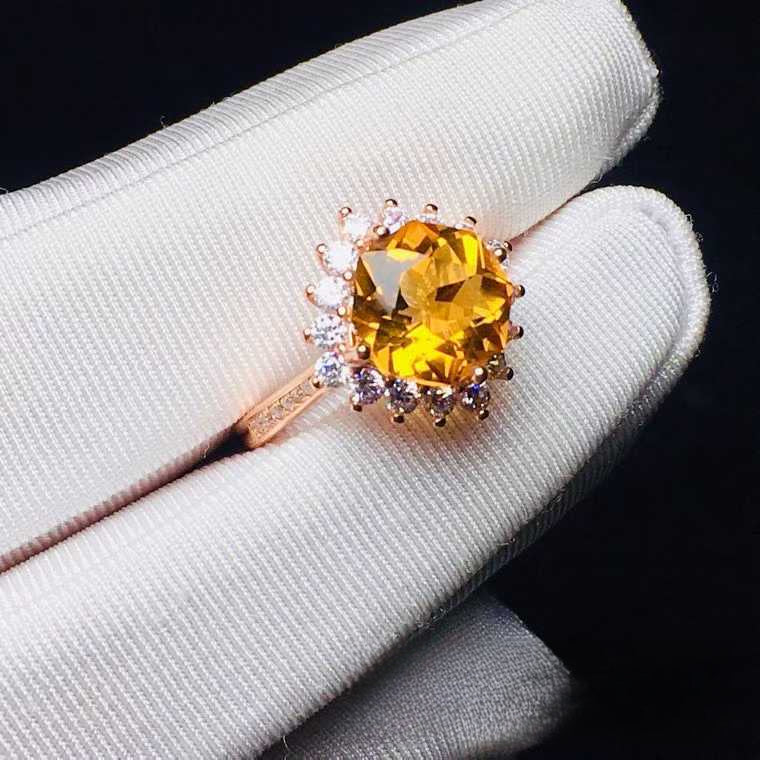 S925 Silver Fine Gift Natural Brazilian Citrine Ring