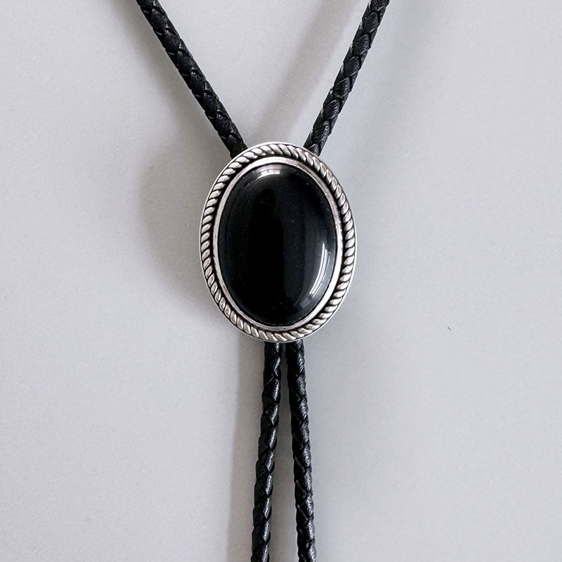 Obsidian Original S999 Sterling Silver Inlaid Natural Obsidian Bolo Tie