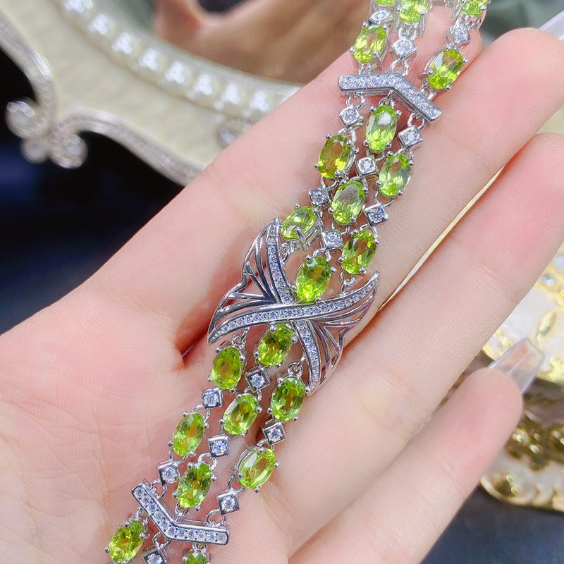 Luxury Light Luxury Style 925 Silver Jewelry Natural Peridot Bracelet