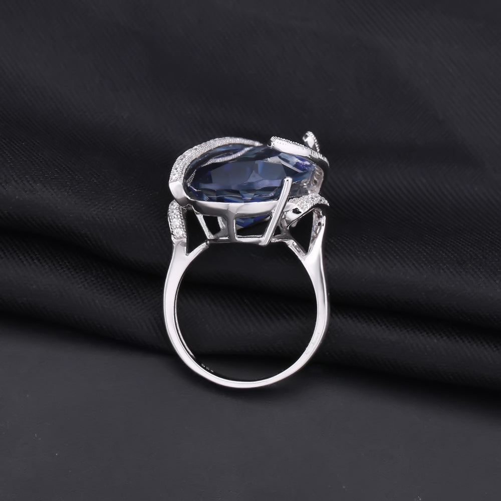 S925 Silver Large Carat Color Crystal Ring