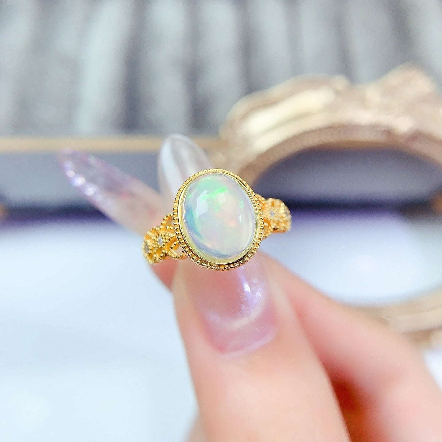 S925 Sterling Silver Natural Opal Ring Fashion Niche Luxury Light Luxury Style Oval 8*10mm Ring
