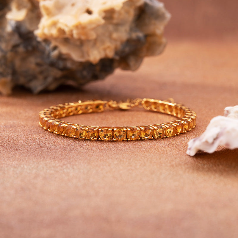 S925 Sterling Silver Yellow Crystal Tennis Bracelet