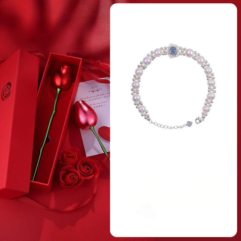 999 Sterling Silver Light Luxury Sea Blue Freshwater Pearl Bracelet