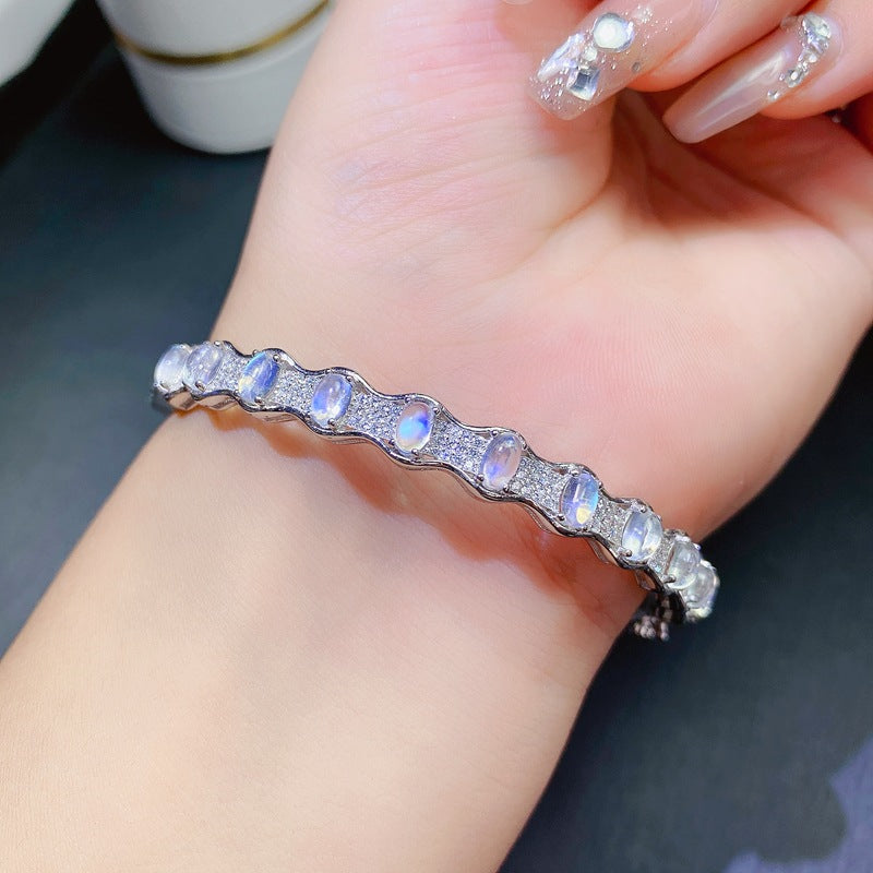 Natural Moonstone Bracelet 925 Silver Inlaid with Certificate Exquisite Packaging Gift Bracelet