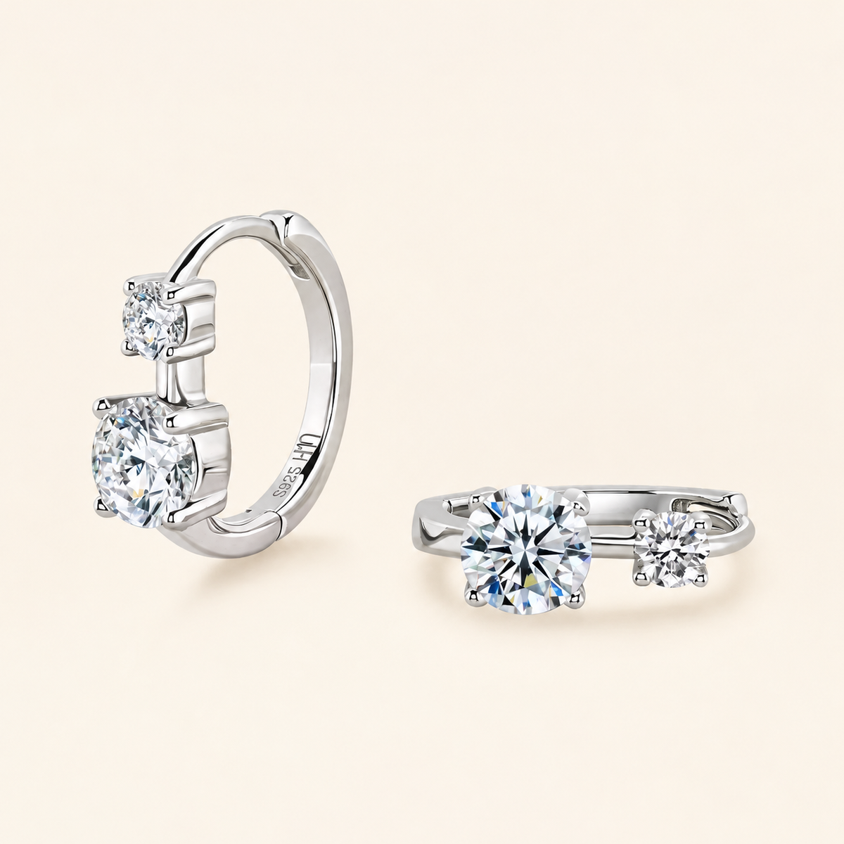Loveden Sterling Silver Quiet Spark Two-Stone Hoop Earrings