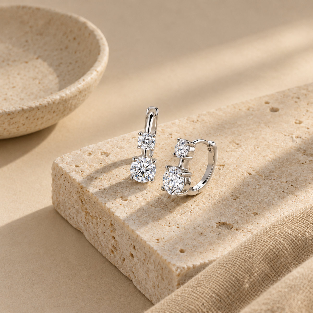 Loveden Sterling Silver Quiet Spark Two-Stone Hoop Earrings