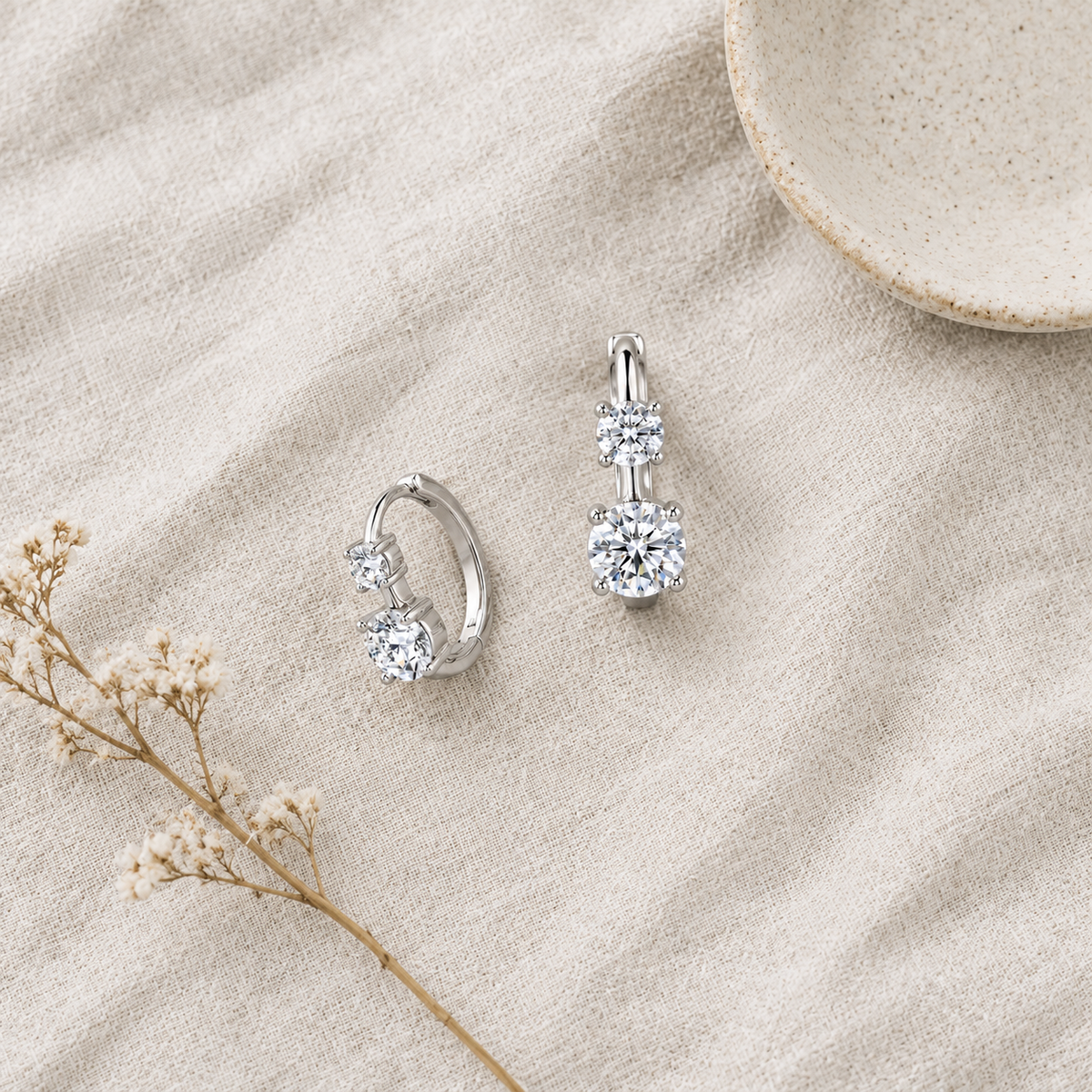Loveden Sterling Silver Quiet Spark Two-Stone Hoop Earrings
