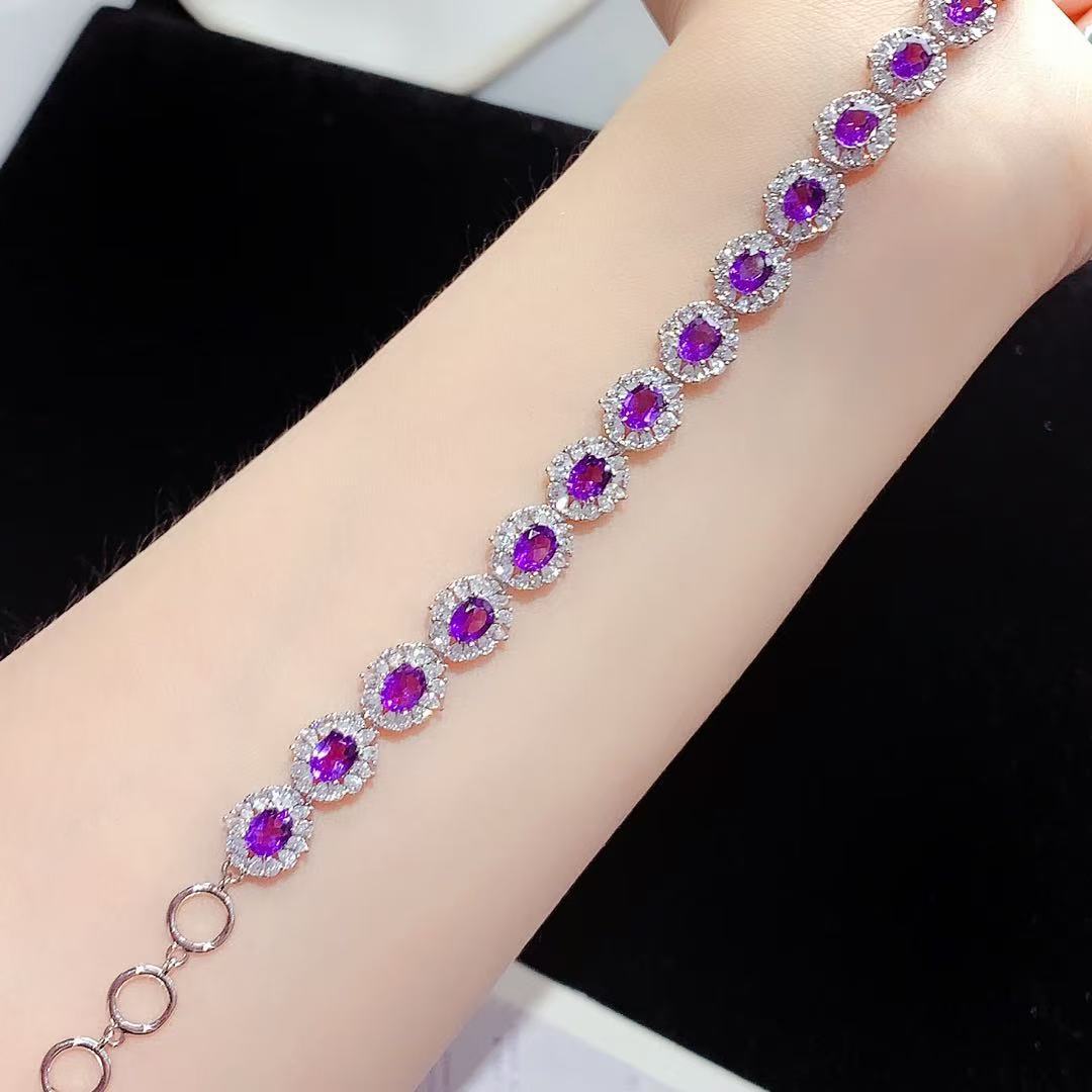 Light Luxury Heavy Craft High-End Versatile Crystal S925 Silver Inlaid Natural Amethyst Bracelet